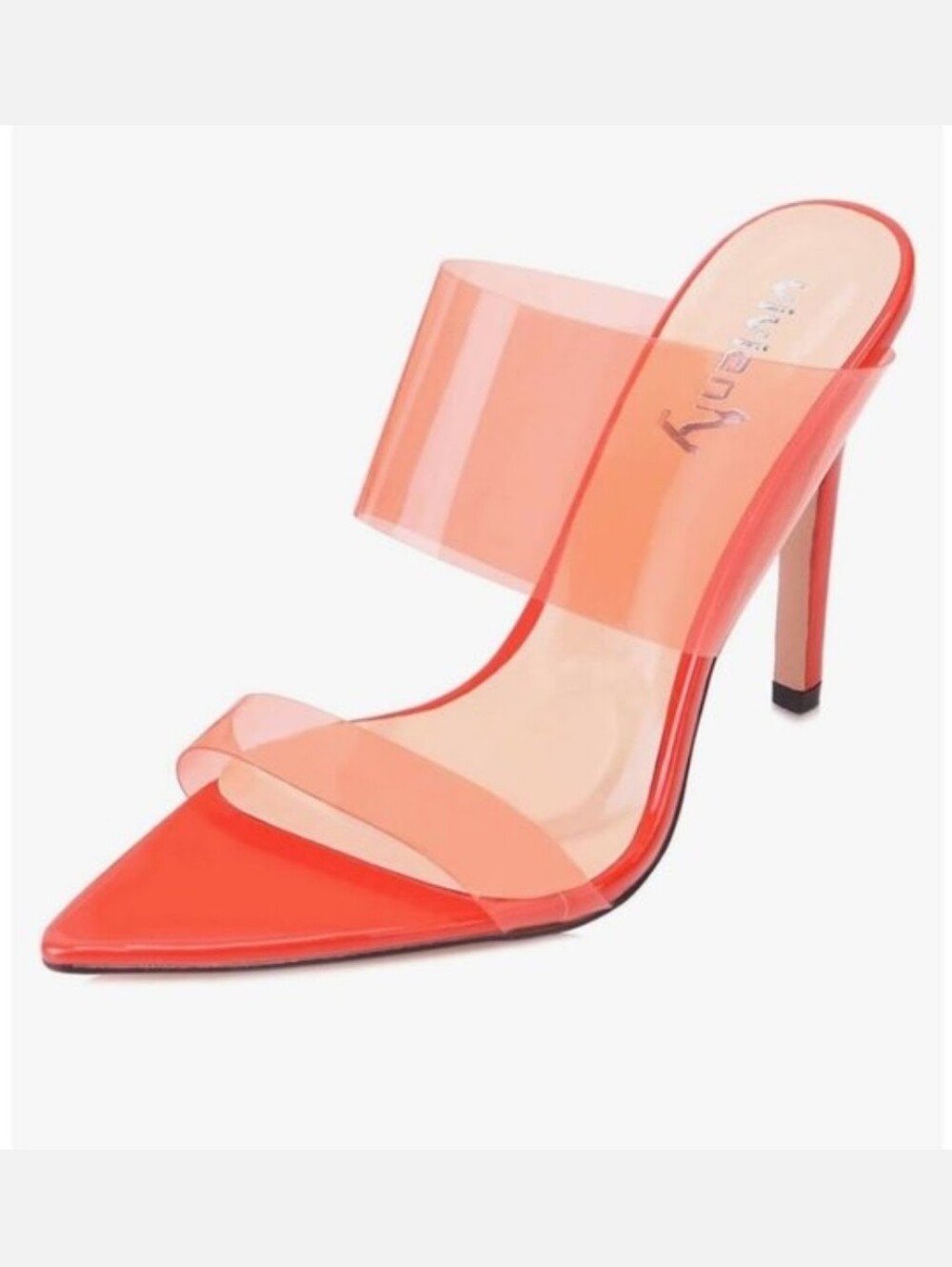 Vivianly Clear Strap Pointed Toe High Heel Sandals in Orange Size 7.5/8R
